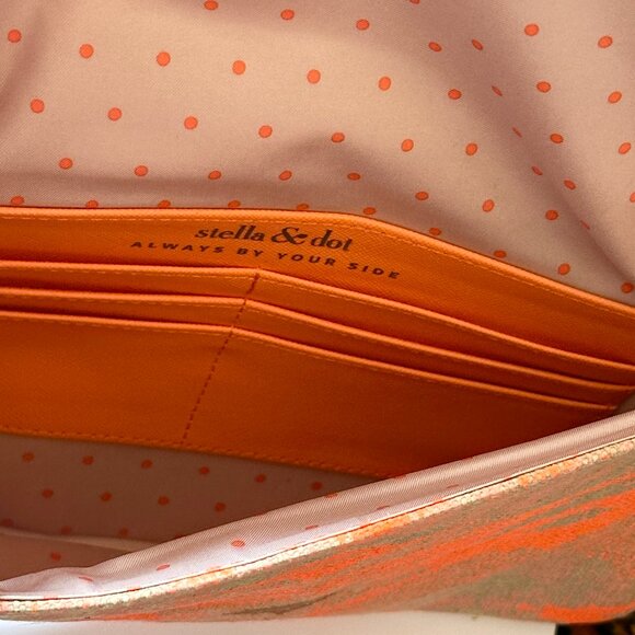 Stella & Dot Clutch Bag Purse Wallet Neon Orange Gold Tan - Picture 5 of 5
